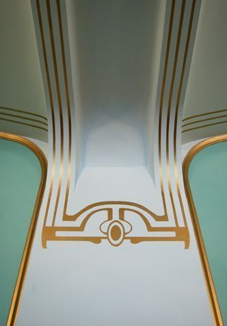 Gold stencils and painted stripes, The Coin Cabinet. It is clearly inspired by Vienna’s Art Nouveau movement.