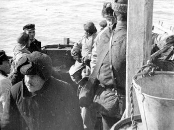 In the morning of 17 August, a small open motorboat came up to the “Blaafjell”, carrying an inspector from the Soviet authorities. The motorboat had come from the Russian patrol boat the “Kupawa”, which was anchored near the Gorboff islands. The Russian inspector came aboard, asked who they were, and examined the expedition’s papers. Satisfied that nothing was amiss, the inspector left the “Blaafjell”, and the patrol boat left the area that evening.