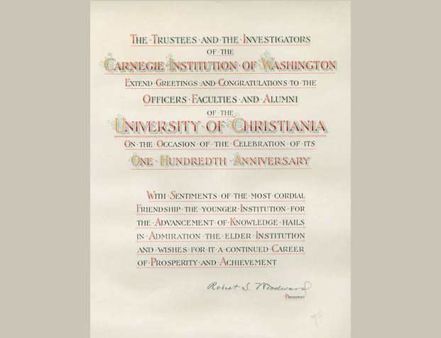 Adresse fra Carnegie Institution, Washington, USA.