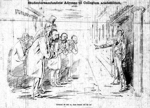Studentersamfundets Adresse til Collegium academicum, eller: Kommst du mir so, dann komm ich dir so!
Vikingen 29. oktober 1881.