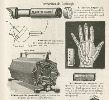 Radiologiutstyr, produsert av Radiguet &amp;#38; Massiot, Paris.
&quot;L&#39;industrie Franchaise des Instruments de Precision&quot;. Catalogue. Paris 1901-1902.