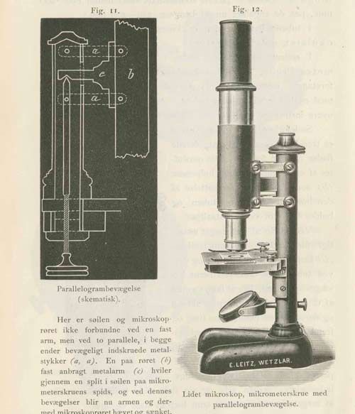 Lite mikroskop (E. Leitz, Wetzlar), mikrometerskrue med parallelogrambevegelse.
