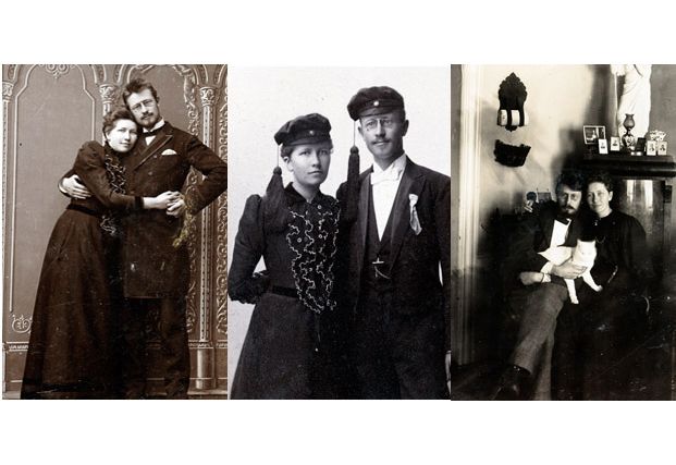 Thekla giftet seg med bergmester Andreas Holmsen i 1895. En får inntrykk av at mange av bildene ble tatt for å vise et likeverdig forhold. De to første bildene er fra forlovelsestiden: 1894 og 1893.